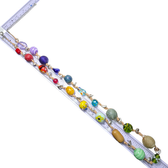Chico's Long Large Colorful Rainbow Beaded Necklace Glass Wood Thread Multi - Picture 4 of 5
